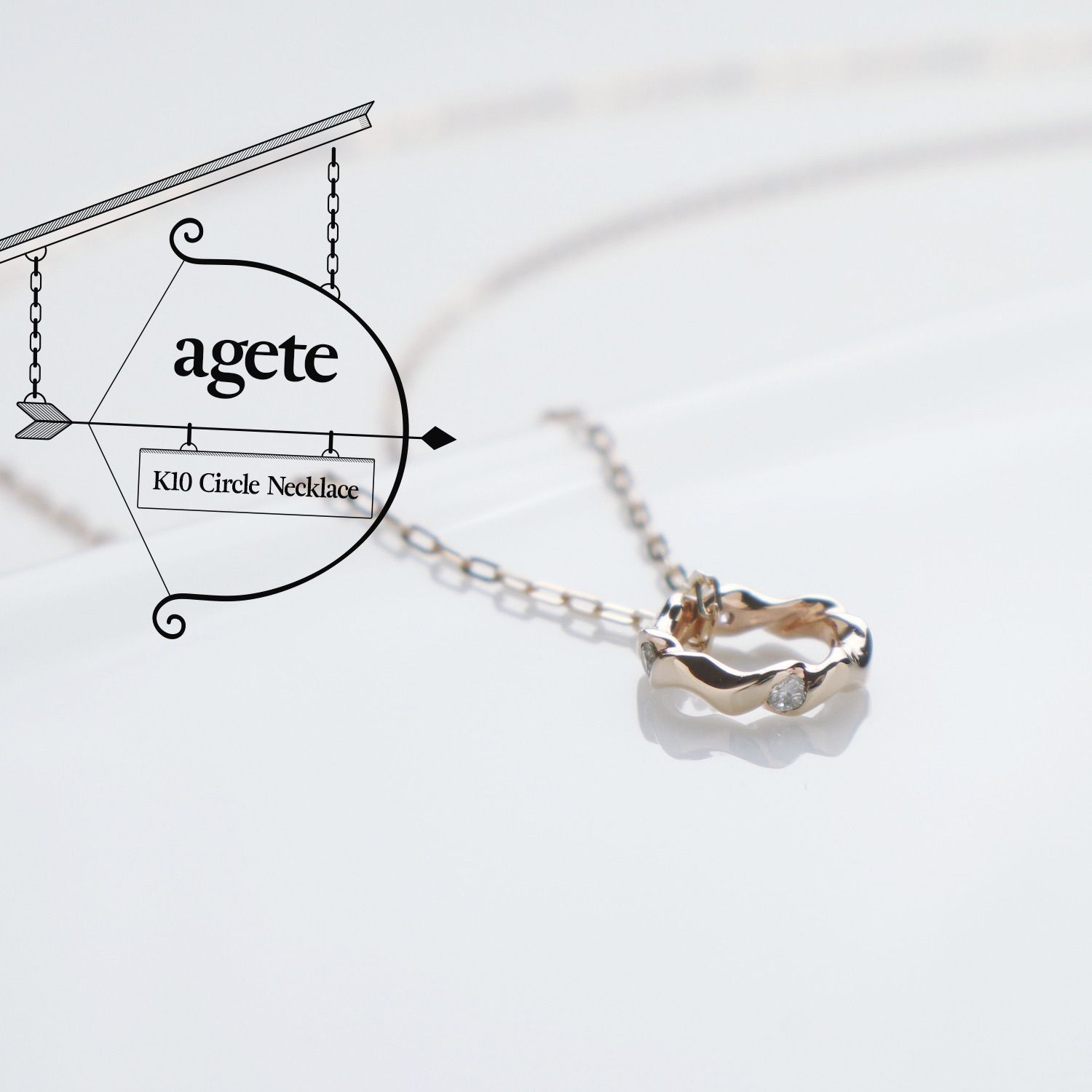 アガット K10 ダイヤモンド ネックレス サークル 三日月 完売 美品