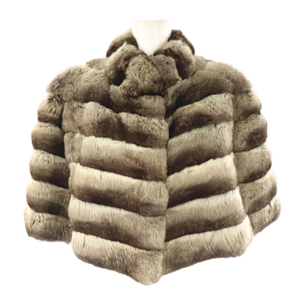 毛皮 チンチラファー ケープ ポンチョ グレー ブラウン |ES OS