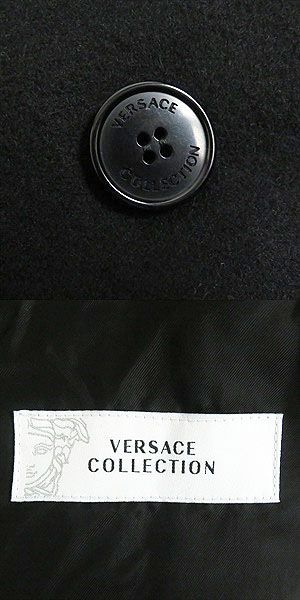 極美品□2018年製 VERSACE COLLECTION/ヴェルサーチ コレクション フライフロント ウール ロング丈 ステンカラーコート 黒 48  メンズ