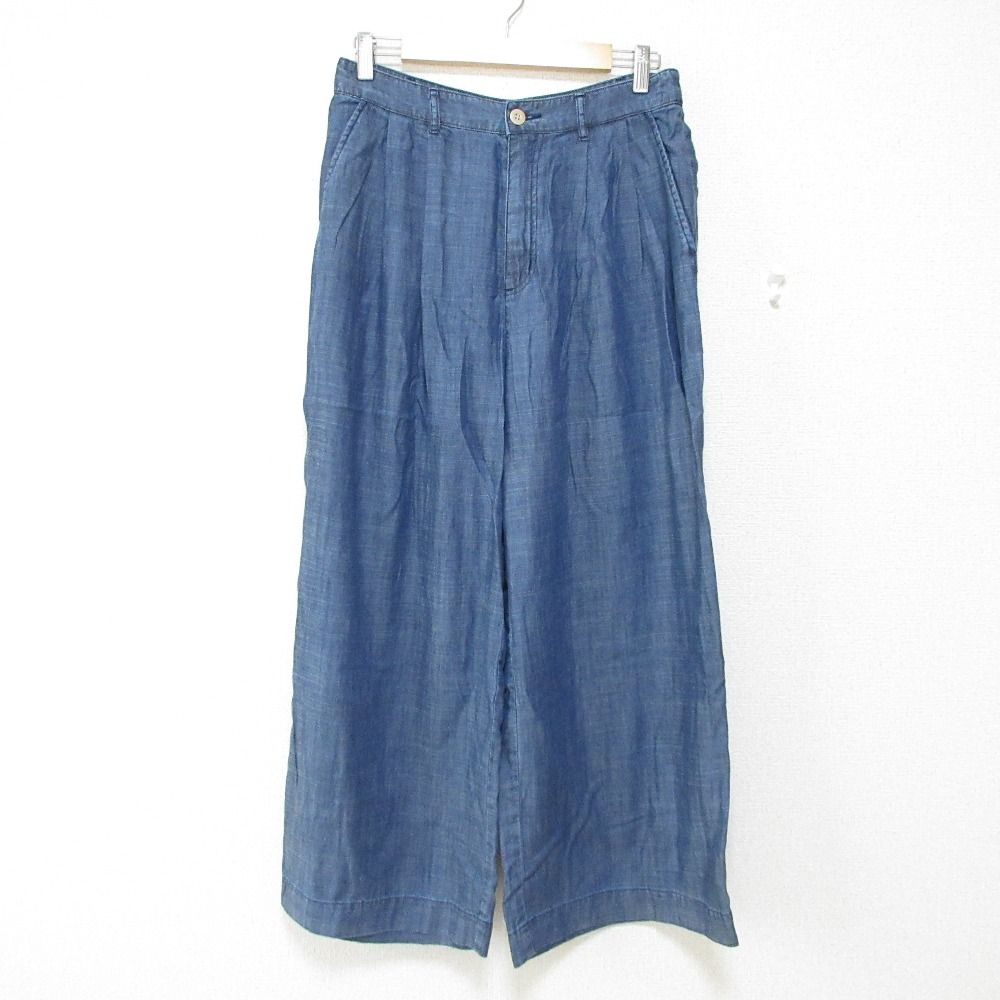 美品 23SS BLUE/自由区 ジユウク 洗える テンセルリネンデニムワイド パンツ PRWRSM0707 大きいサイズ 44 ブルー レディース 古着 中古 USED