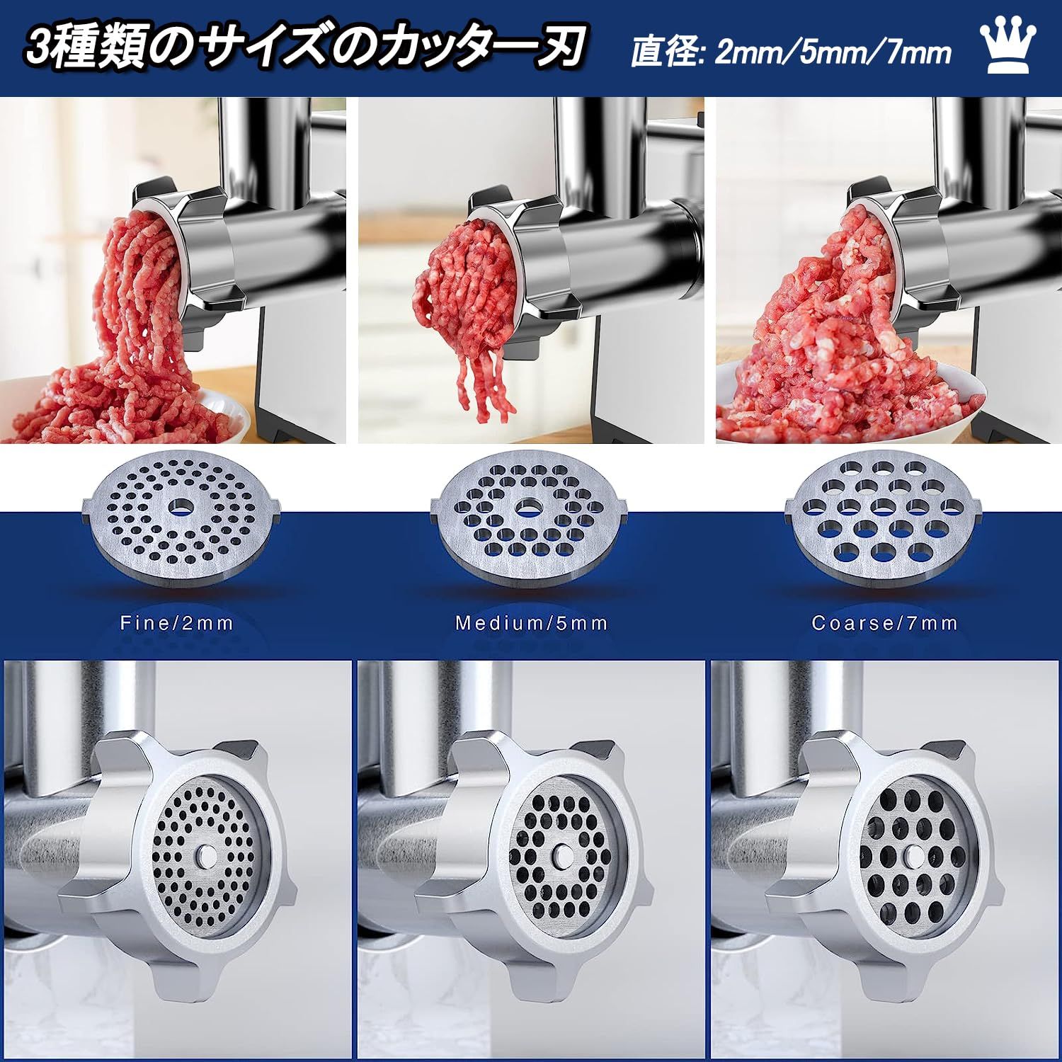 SEASAND 電動ミートグラインダー 肉挽き器 [100V 500W] 腸詰め機