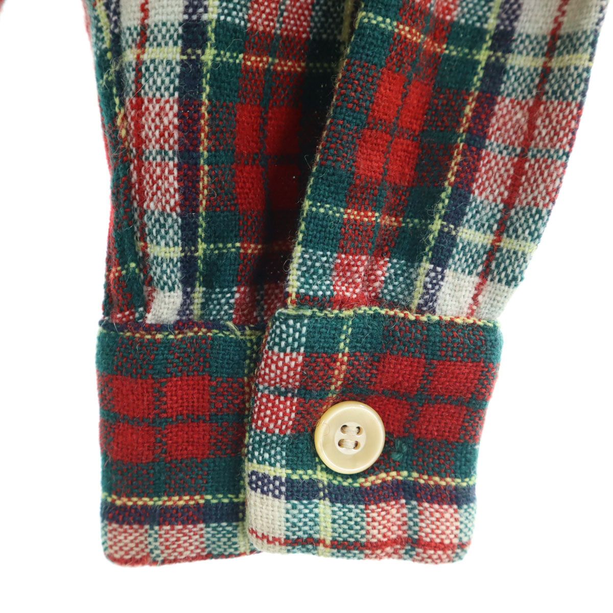 ENSENADA 50s ヴィンテージ チェック柄 長袖 ウールシャツ S レッド