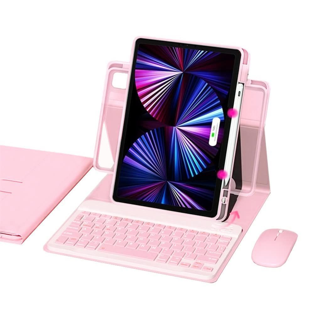 【在庫処分】可愛い (iPad9/iPad8/iPad7 多機能 分離式 マグネット ツートンカラー ワイヤレス カバー キーボード 10.2インチ iPad ピンク) アイパッド 縦置き対応 マウス付き キーボードケース iPad7 
