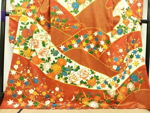 平和屋着物○九寸名古屋帯 紬地 刺繍 枝花文 金彩 正絹 逸品 未使用  