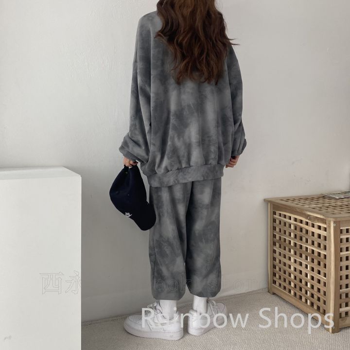 即納 新品未使用 リボン柄プルオーバー&ロングパンツ 上下セット ダークグレー 新品未使用】上下セット セットアップ レディース 長袖 プル
