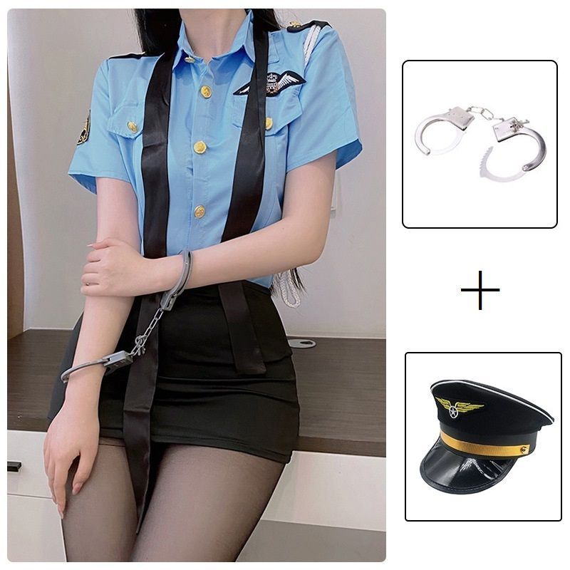 復活！ミニスカポリス コスプレ衣装 帽子付 合皮 水色