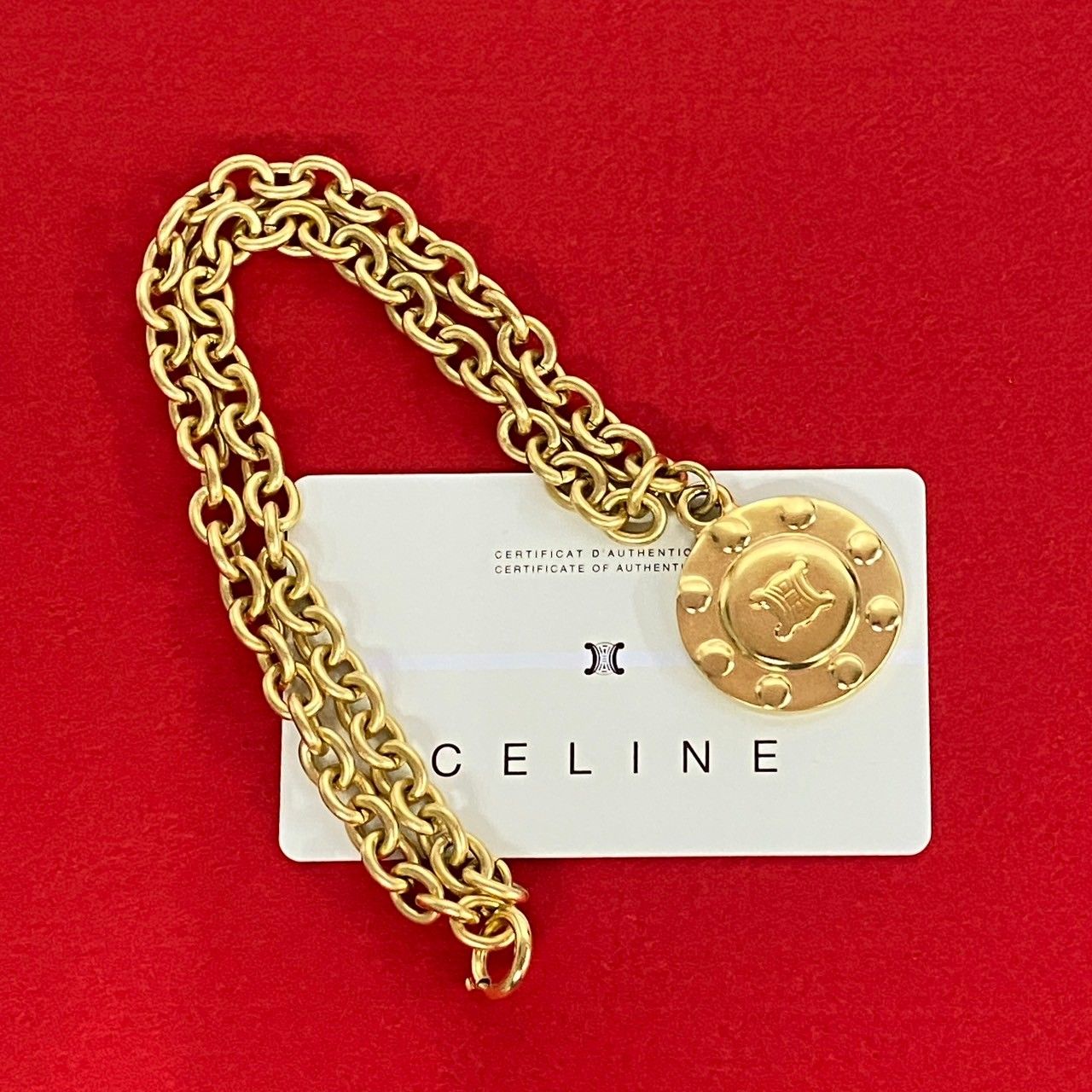 極美品 k18セリーヌ ネックレス トリオンフ マカダム 刻印 46cm 極美品✨ セリーヌ ネックレス ロゴ トリオンフ 刻印 1130
