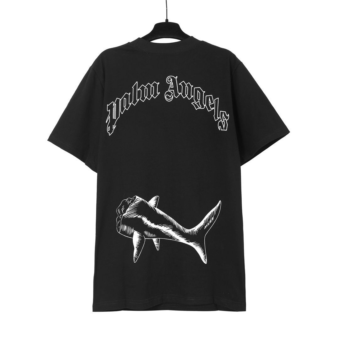 palm angels サメプリント Tシャツ Palm Angels 新作サメ・プリント240gダブルヤーン・コットン男女
