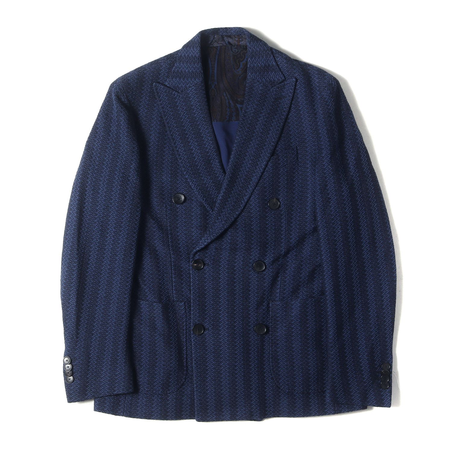 ETRO エトロ ジャケット サイズ:50 ストライプ ピークドラペル ダブルブレスト 6B テーラード ジャケット ブルー ネイビー イタリア製 アウター ブレザー 上着【メンズ】