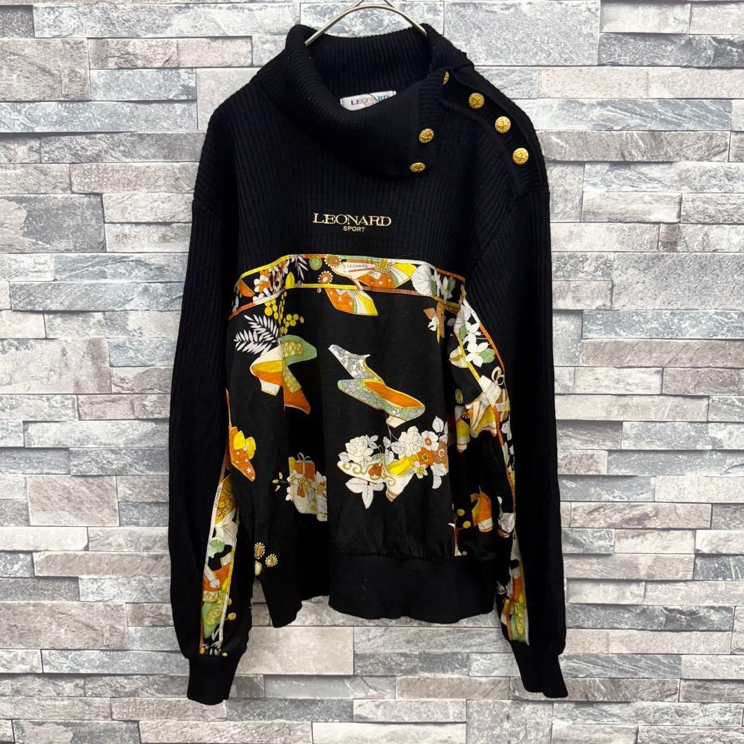 レオナール ハイネックデザイン長袖ニットセーター