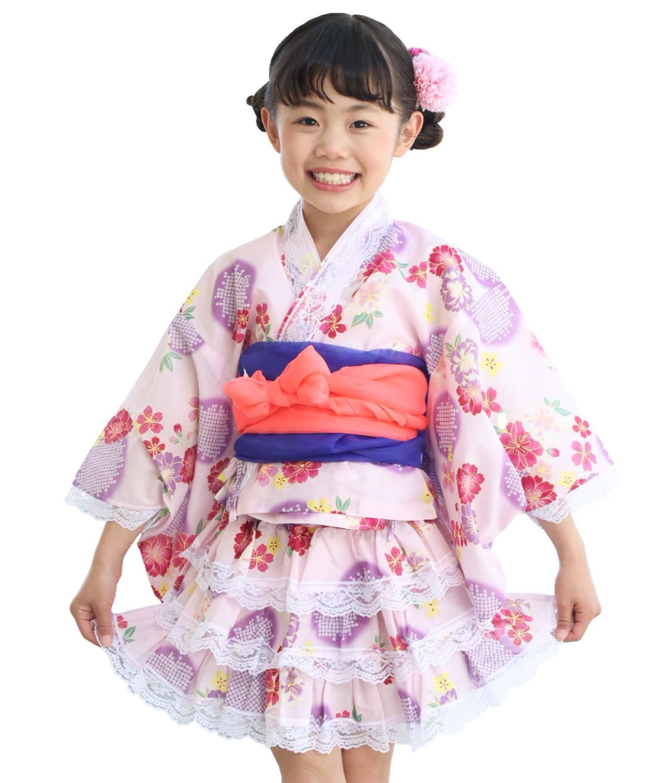 ニシキ セパレート浴衣 兵児帯2本セット ドレス浴衣 フリル付 綿100％ 女の子 子供用 キッズ ガールズ 100|110|120