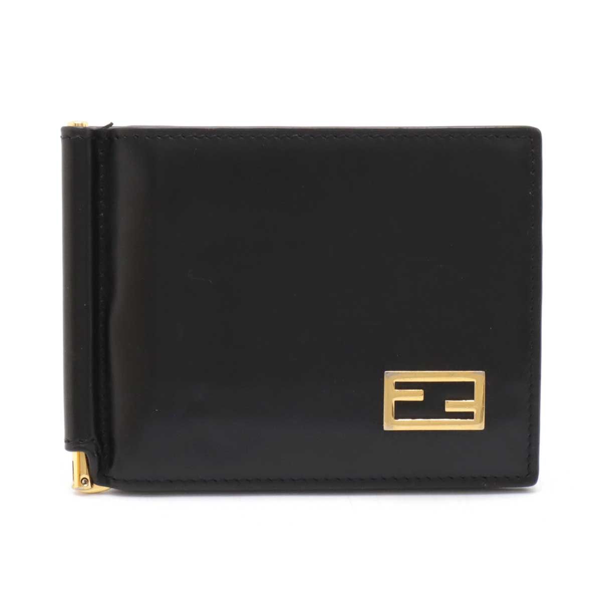 FENDI マネークリップ 折財布 FFロゴ ロゴ金具 レザー ブラック 【公式