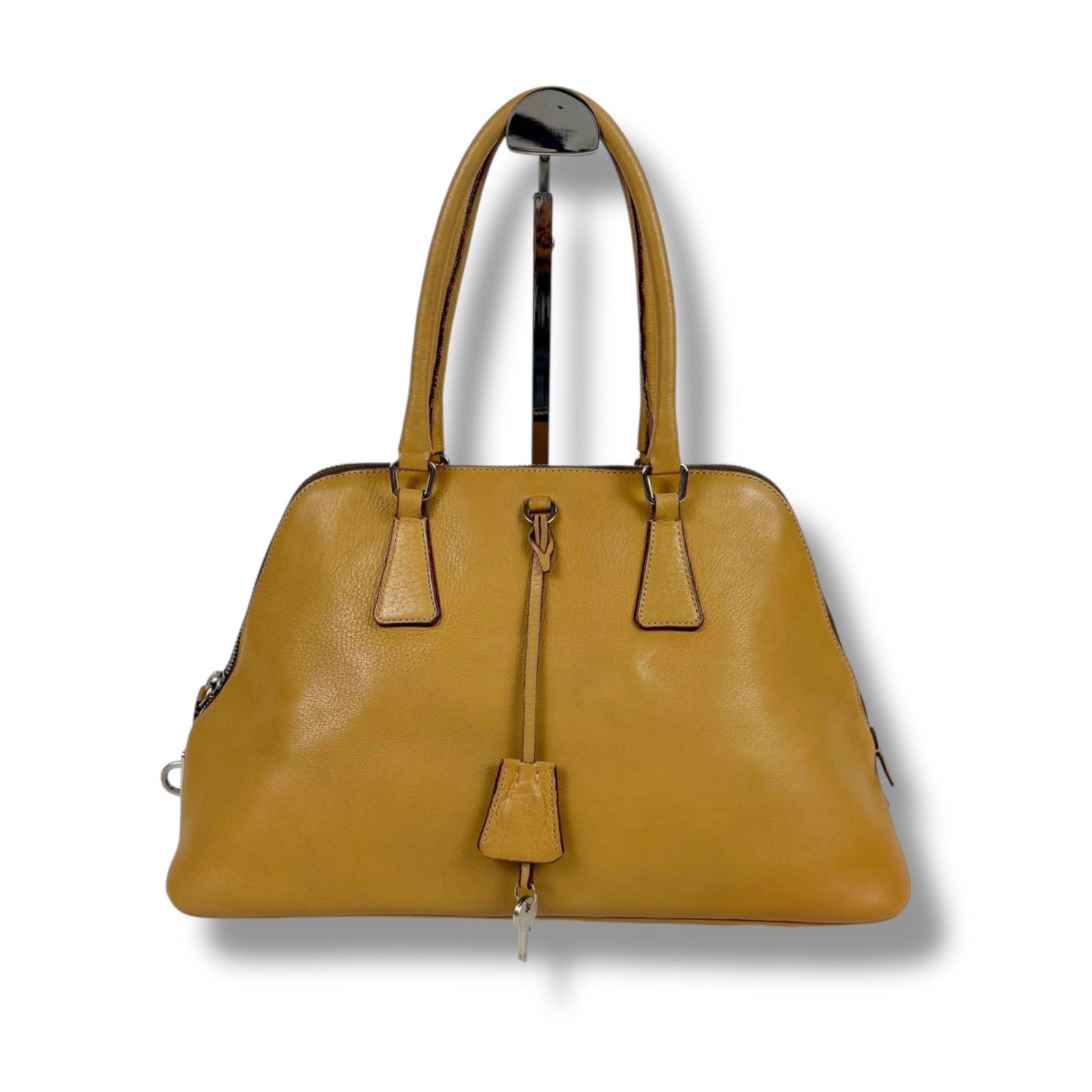 プラダ PRADA ショルダーバッグ ミニトートバッグ レザー トライアングルロゴ 三角ロゴプレート ベージュ