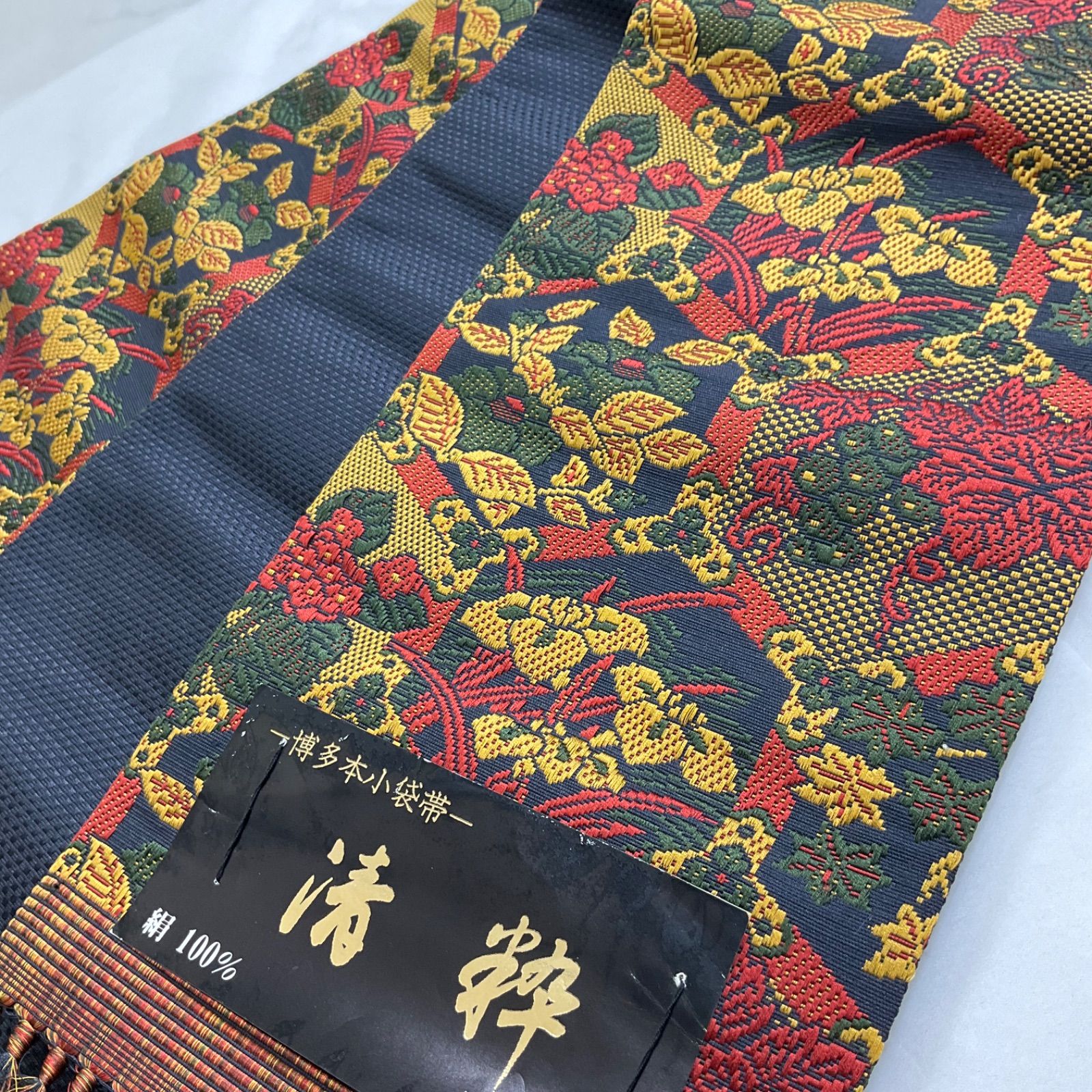 kimono+one●未使用同然●最高級●本場筑前博多織●博多献上●手織●正絹●素敵な半幅帯●リバーシブル●長尺●半幅帯半巾帯小袋帯●409㎝●着物帯小紋普段着半幅帯単衣浴衣
