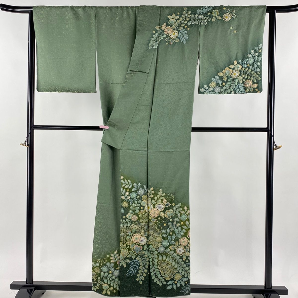 訪問着 身丈154.5cm 裄丈66cm M 袷 翠山工房 落款 辻が花 菱 金糸 