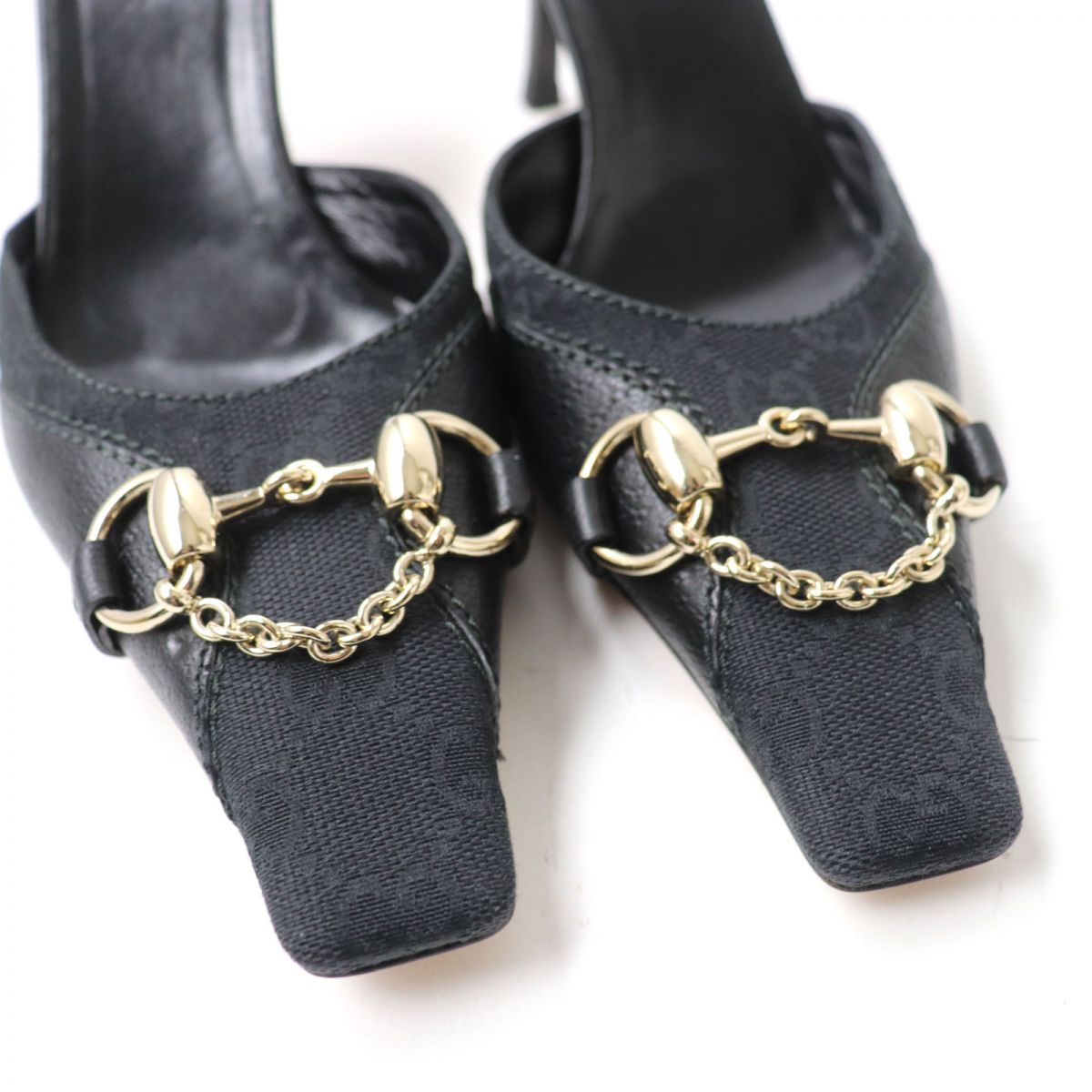 極美品☆GUCCI グッチ 131967 ホースビット スクエアトゥ GGキャンバス