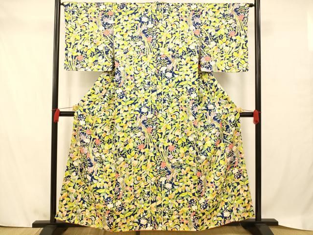 平和屋着物□上質な色無地 双鶴菱地紋 雀茶色 正絹 逸品