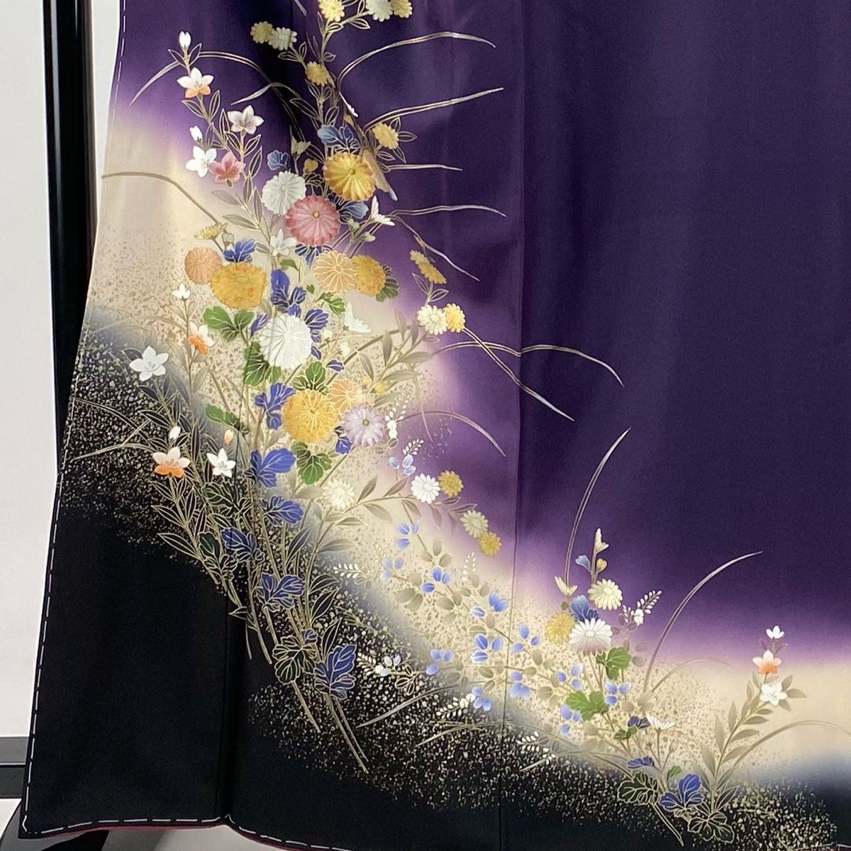 訪問着 秀品 菊 波 金銀彩 金糸 青灰色 袷 164.5cm 64cm M