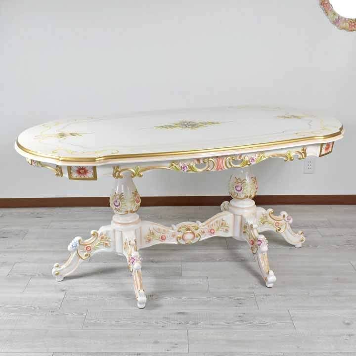 ロココ調　コーヒーテーブル　サイドテーブル　クラック塗装　北欧　ホワイトピンク ロココ調 コーヒーテーブル サイドテーブル クラック塗装 北欧