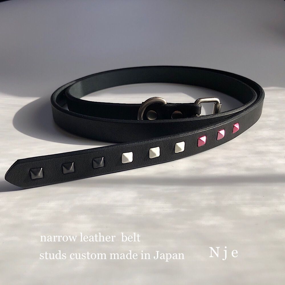 ナローベルト　スタッズベルト　栃木レザーベルト　ロングベルト　【Nje】 ナローベルト スタッズベルト ロングベルト レザーベルト 本革