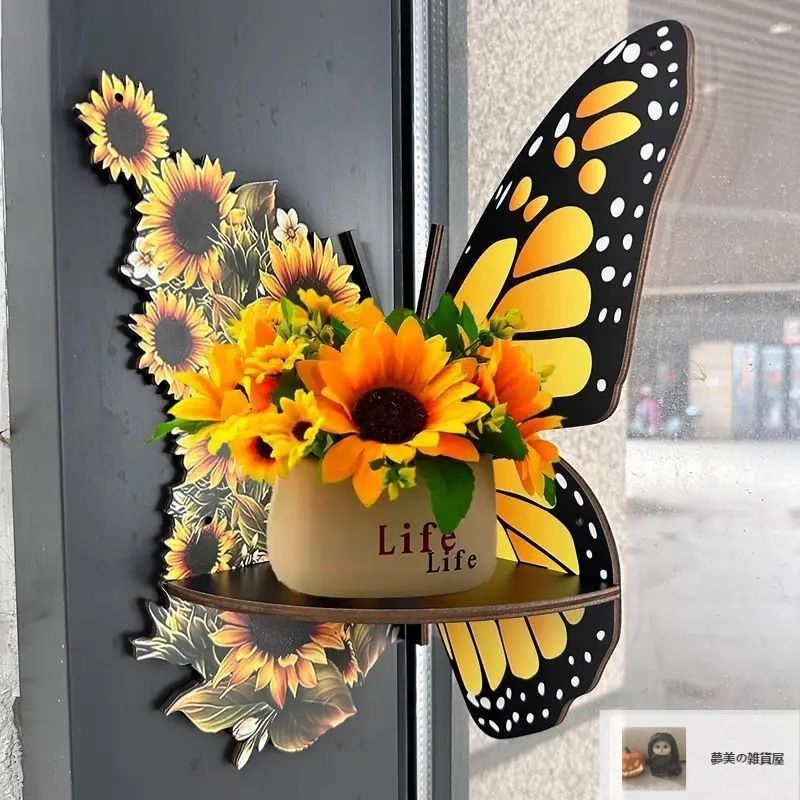 インテリア 壁掛け 壁掛け収納 ウォールシェルフ 蝶々 ハート 小物収納 模様替え おしゃれ リビング 玄関 子供部屋 ゴールドくつろぎ空間 便利/[aha49] 蝶柄 ウォールシェルフ クリーム風 壁掛け 装飾棚 玄関装飾画 縦長