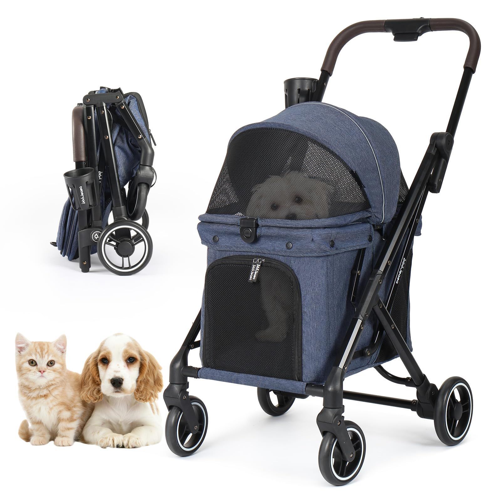 ペットカート 猫 カート小型犬 バギー X1 折りたたみ 4輪 前輪360°回転 犬用バギー 犬用ベビーカー 多頭用 PETS 小型犬 中型犬 ペット キャリーカート いぬ用カートワンタッチ 折りたたみ BEBEROAD 後輪ブレーキ付 多機能 散歩 外出便利