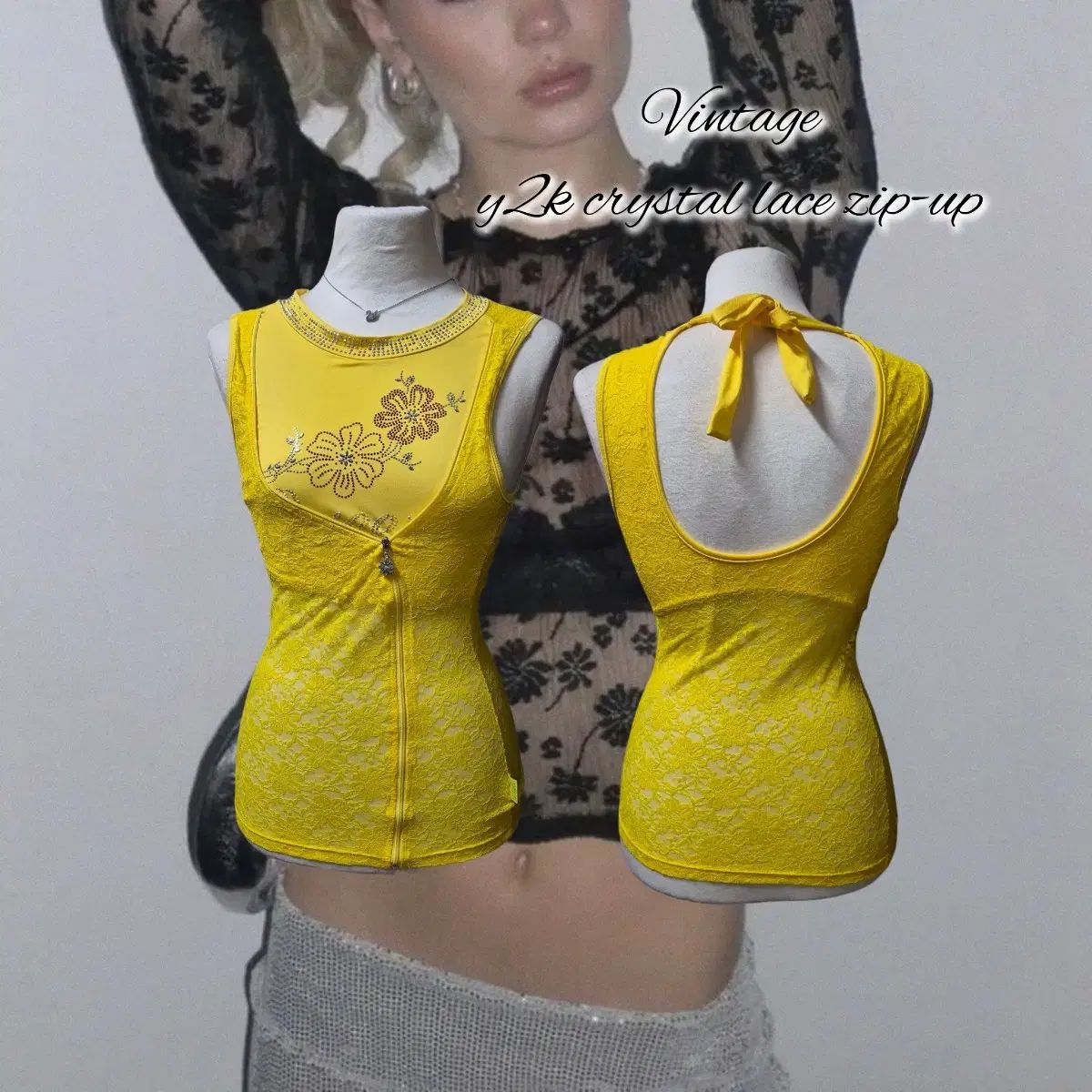 Vintage y2k crystal lace zip ー up