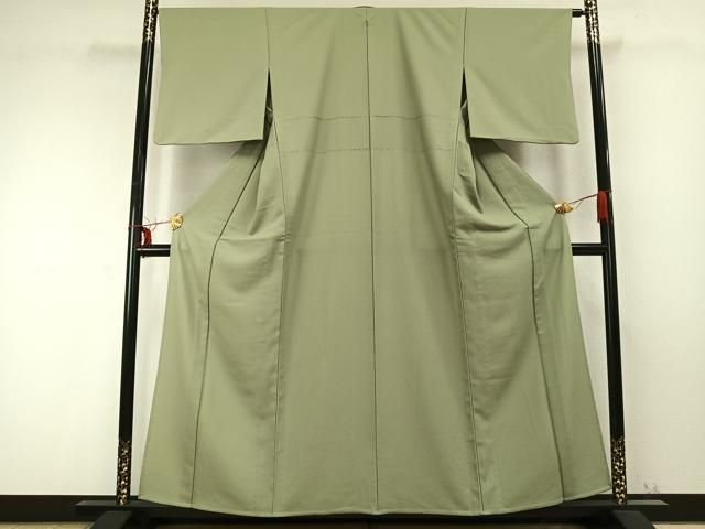 平和屋着物 色無地 単衣 若葉色 洗える着物 AABC0317fy