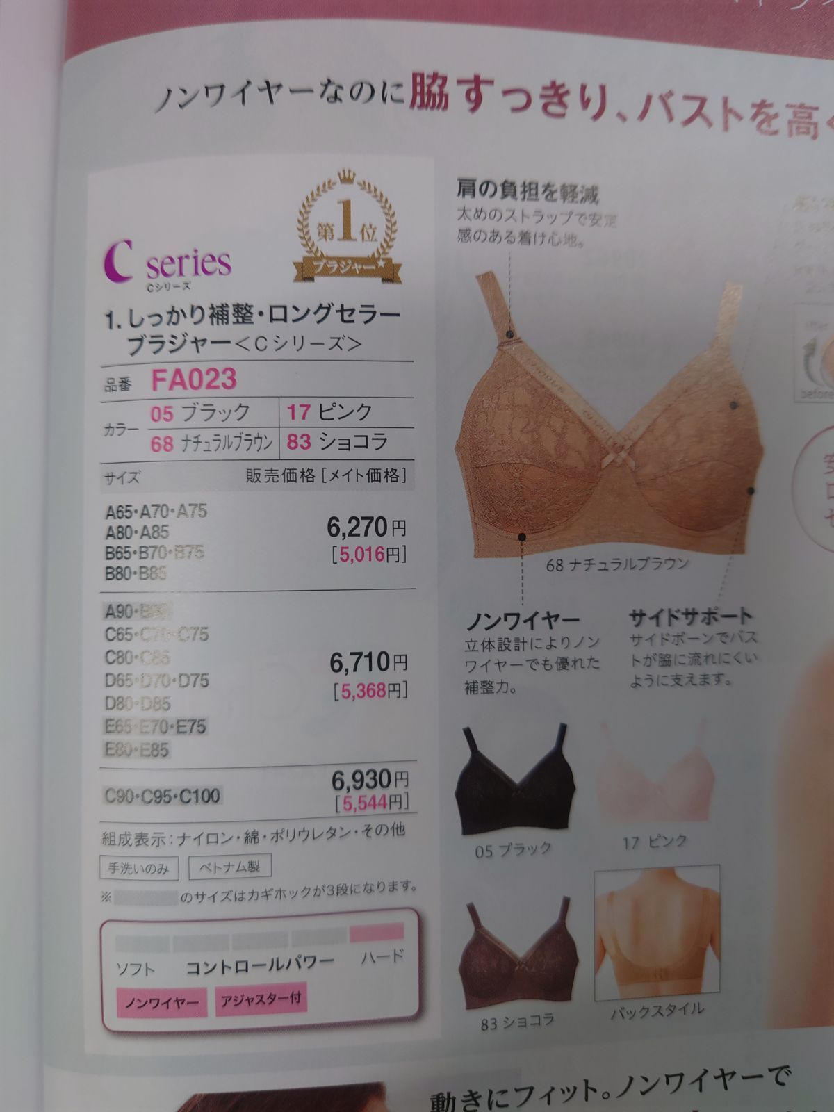 シャルレしっかり補整ロングセラーCシリーズブラジャーC80サイズ