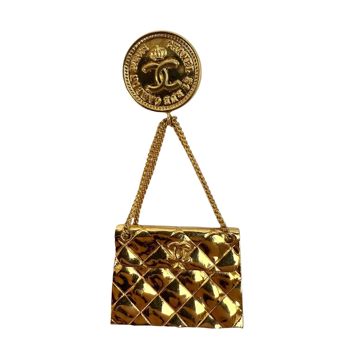 CHANEL　シャネル マトラッセ バッグ　ゴールド ブローチ ヴィンテージ シャネル マトラッセ バッグモチーフ ブローチ ヴィンテージ GP