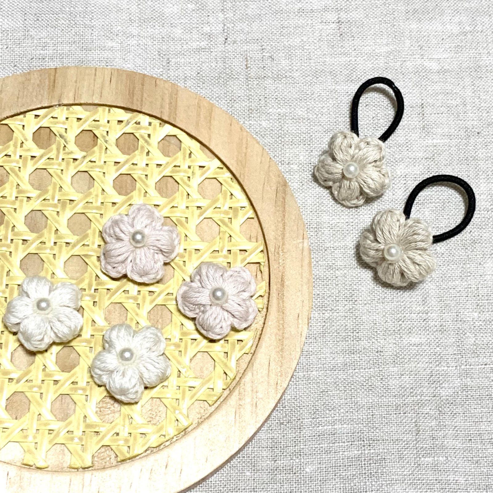 ヘアゴム ベビーヘアクリップ コットンひまわり1〜2 2個セット♡金具