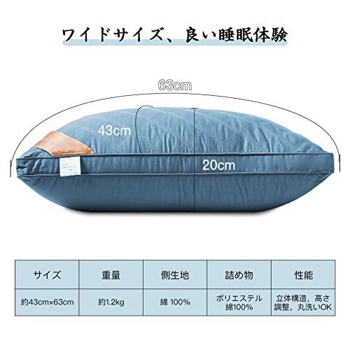 軍派遣 枕 100%綿 横向き対応 プレミアム高反発枕 立体構造43×63cm