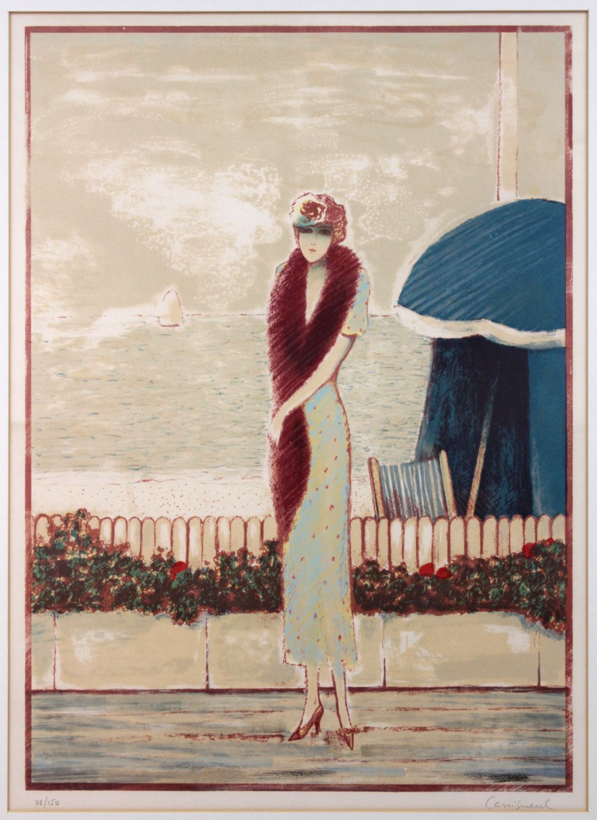 ジャン＝ピエール・カシニョール 「キツネの襟巻をした女性」 リトグラフ 版画 絵画 ジャン＝ピエール・カシニョール 『キツネの襟巻をした女性