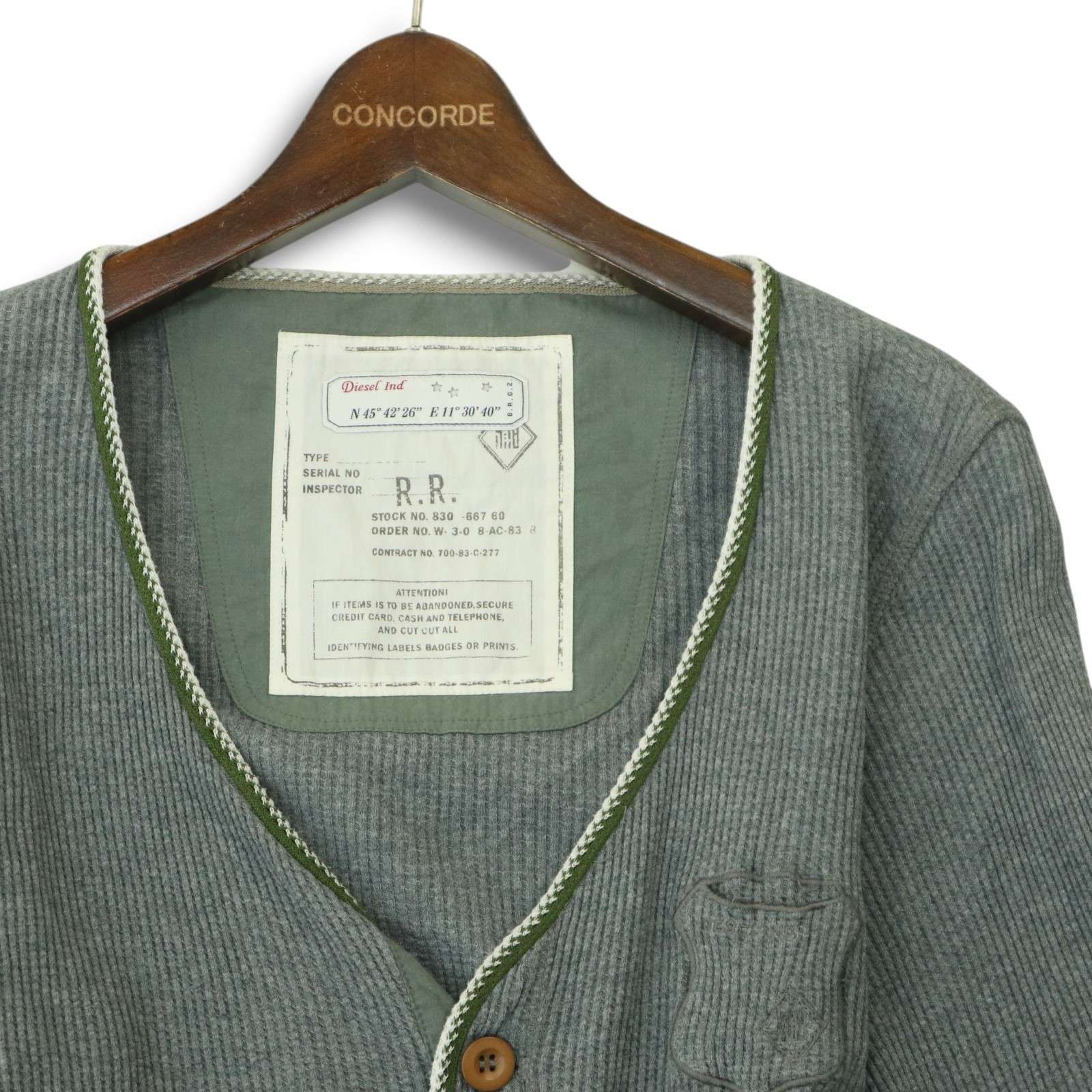 DIESEL ディーゼル 通年 ロゴ刺繍☆ リブ ワッフル カーディガン Sz.M 