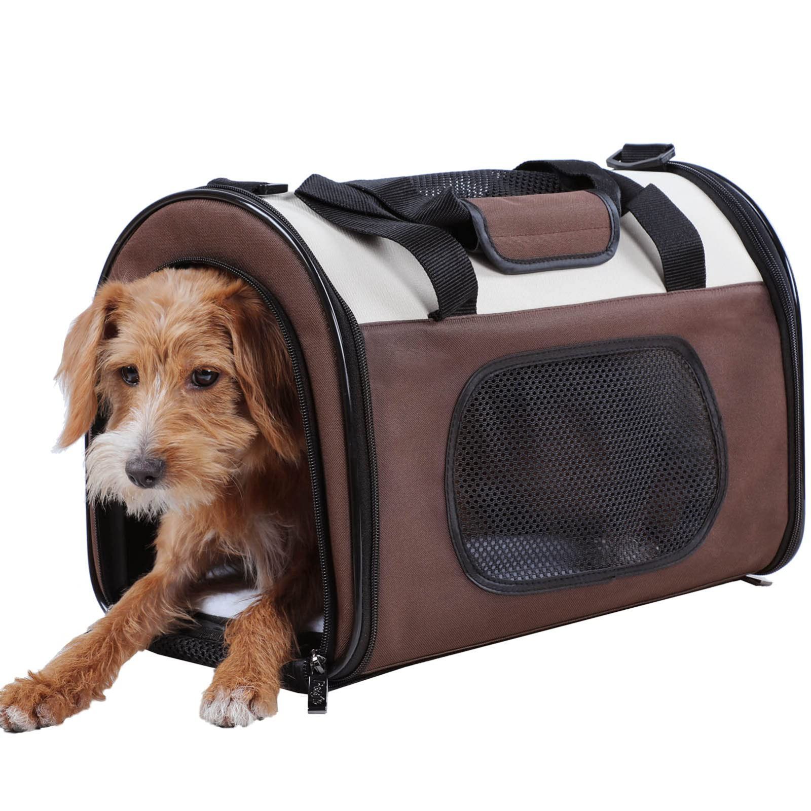【人気商品】猫 軽量 変形しない 犬 ペットきゃりーバッグ 手提げ 肩掛け 安全なキャリーバッグ 折りたたみソフトキャリー 通気性 Petsfit 旅行/通院/災害避難用/外出(Ｍ コーヒー)
