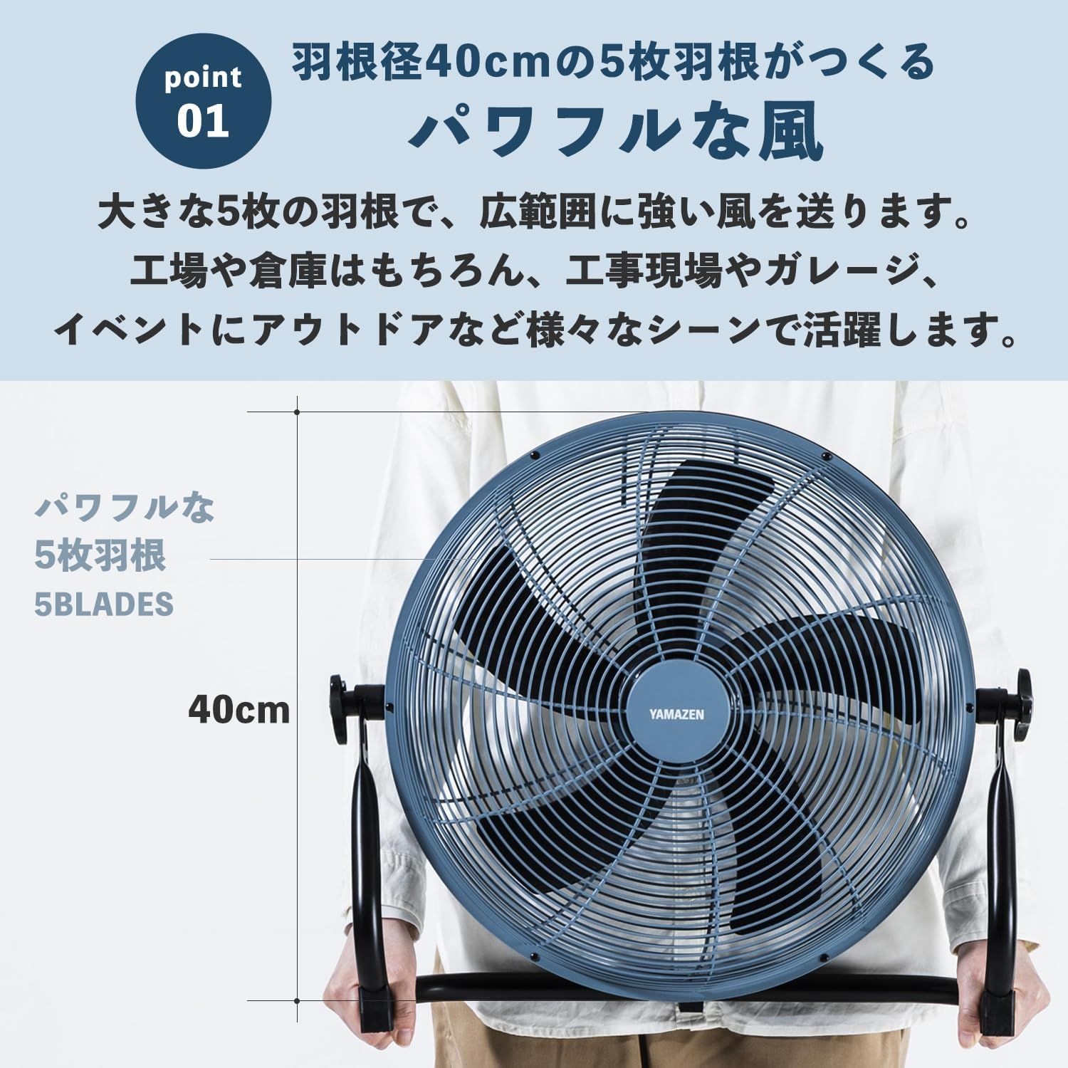 山善 ELEIN 業務用扇風機 扇風機 工場扇 2WAY電源 (USB Type-C
