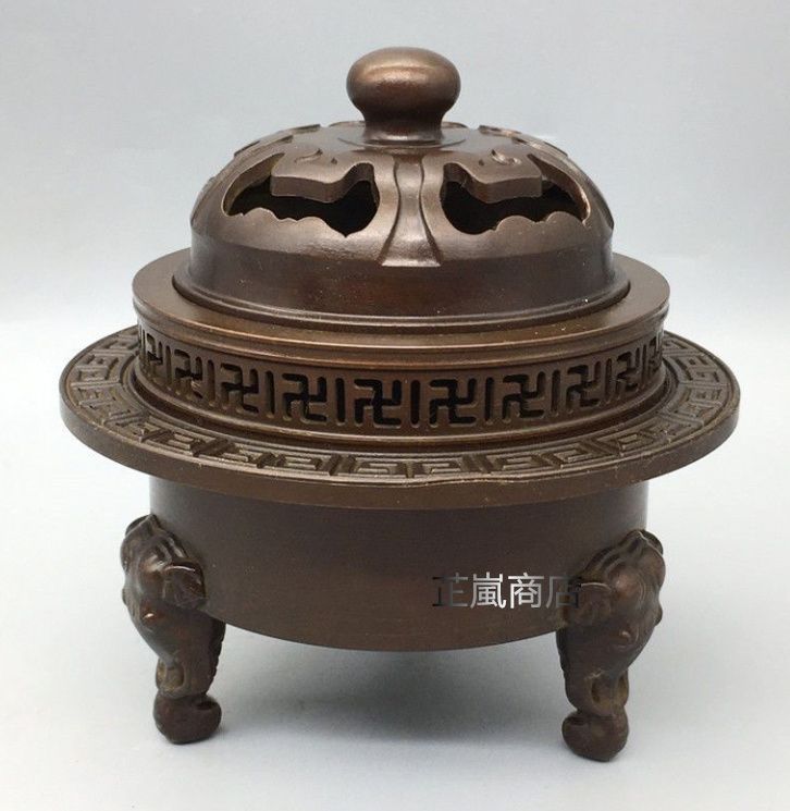 純銅 三本足象脚塔香炉 工芸品 美術品 置物