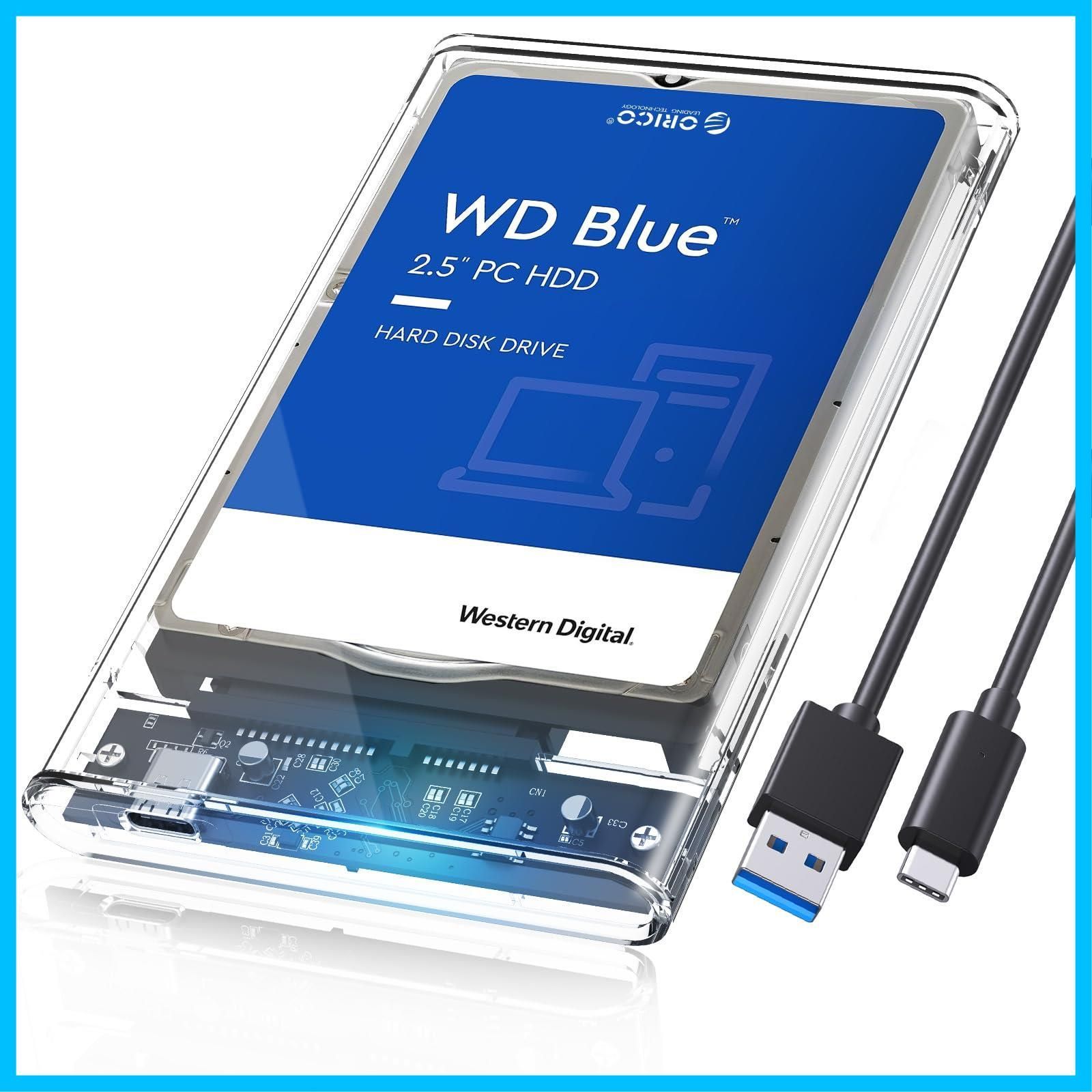 商品 SSD | ケース USB C 3.1 HDD GEN1 ドライブケース 6Gbps転送 2.5インチ 透明 SATA3.0 ハードディスクケース Type-C 6TB 9.5mm以下 対応 静電気防止 PC材料 ORICO ポータブルHDDケース