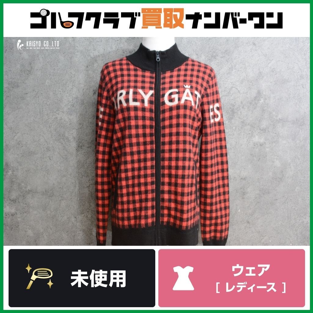 【未使用品】パーリーゲイツ PEARLY GATES レディース チェック ジップ カシミヤ ジャケット レッド/ブラック サイズ1 055-1272004 ブルゾン