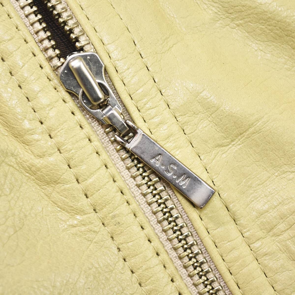 00s archive アトリエ サブ メン ASM ATELIER SAB MEN 水牛革 バッファロー カウハイド シングル ライダース レザー ジャケット 革ジャン 総裏地 50 ベージュ x ストライプ柄 ブラウン メンズ KANDAIZUMI_COM