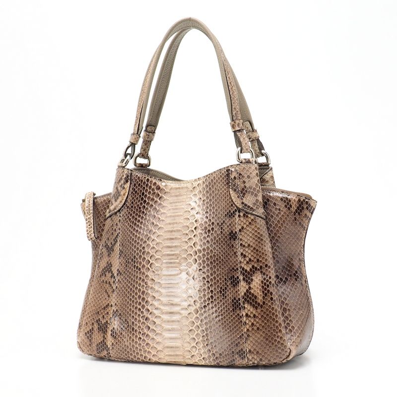 ■美品■MAURO GOVERNA マウロ ゴヴェルナ BORSA 5385 トートバッグ パイソンレザー トートバッグ ショルダーバッグ ブラウン  イタリア製 ブランド古着【中古】20241221/RA2546