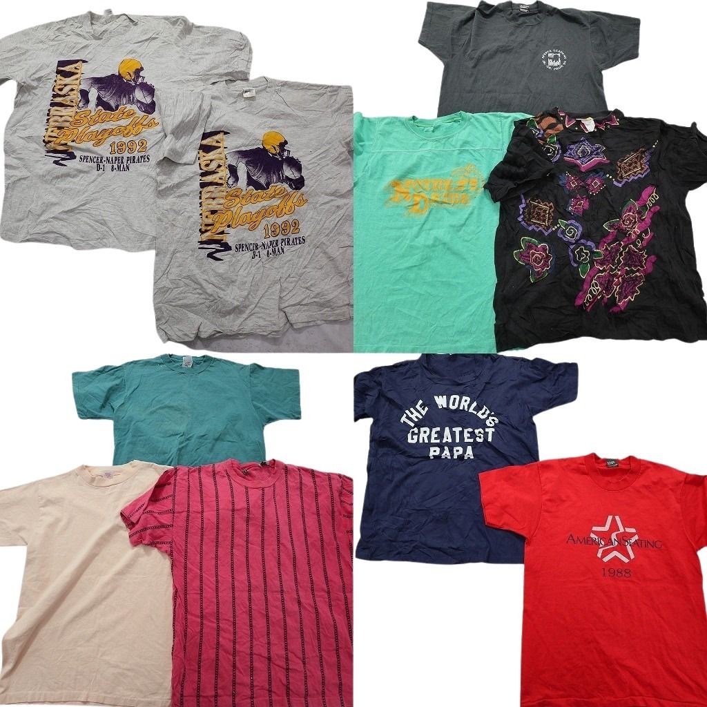 古着卸 まとめ売り ～90s　オールド 半袖Tシャツ 10枚セット (メンズ L ) シングルステッチ 無地 英文字プリント 中古 古着 MY7893