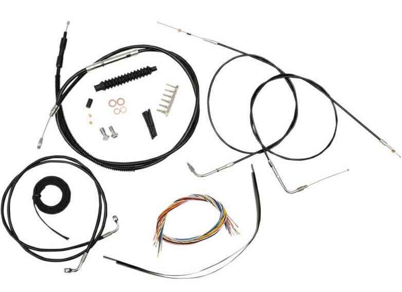 ハンドルバー ケーブル＆ハーネス＆ブレーキラインキット 2011〜15年FLST ブラックビニール 15〜17インチエイプ