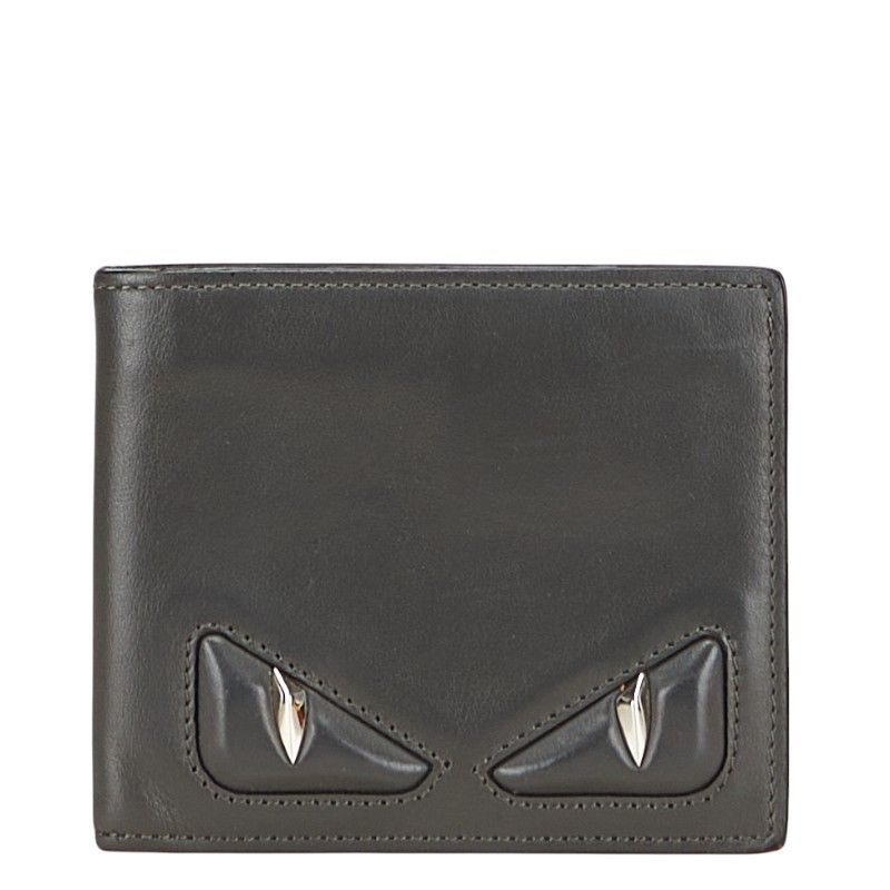 フェンディ バグズアイ 札入れ 二つ折り財布 7M0169 グレー レザー レディース FENDI 1-0229745