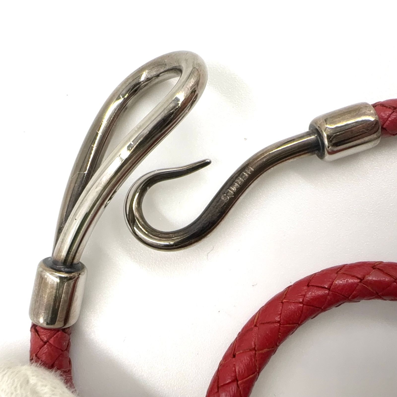 HERMES ジャンボブレス 編み込み レザー×メタル レッド