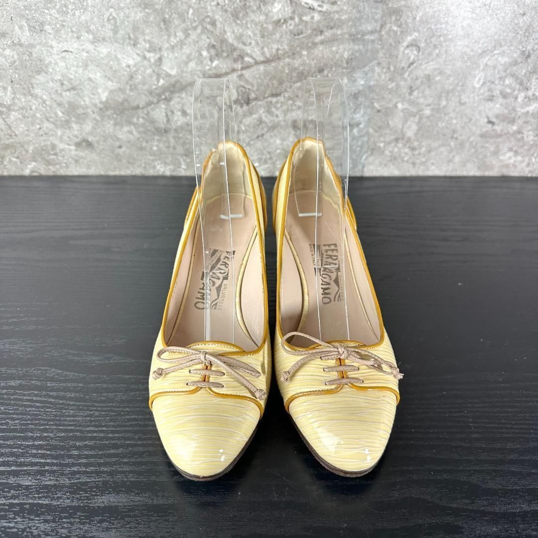 新品サルバトーレフェラガモ エナメルリボン付パンプス S158 極美品 Salvatore Ferragamo サルバトーレフェラガモ リボン