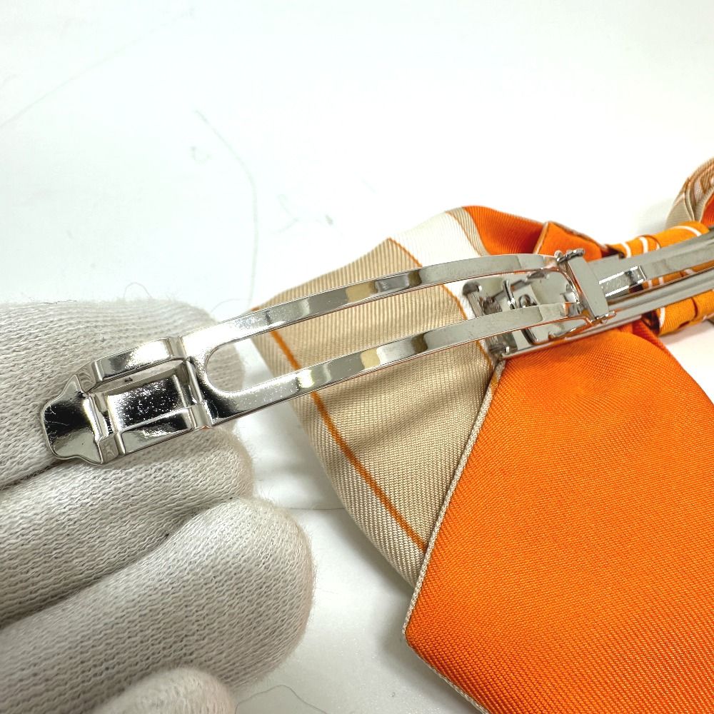 美品 HERMES エルメス リボン バレッタ シルク グルネル エクスリブス エルメス(HERMES)エルメス グルネル エクスリブリス バレッタ