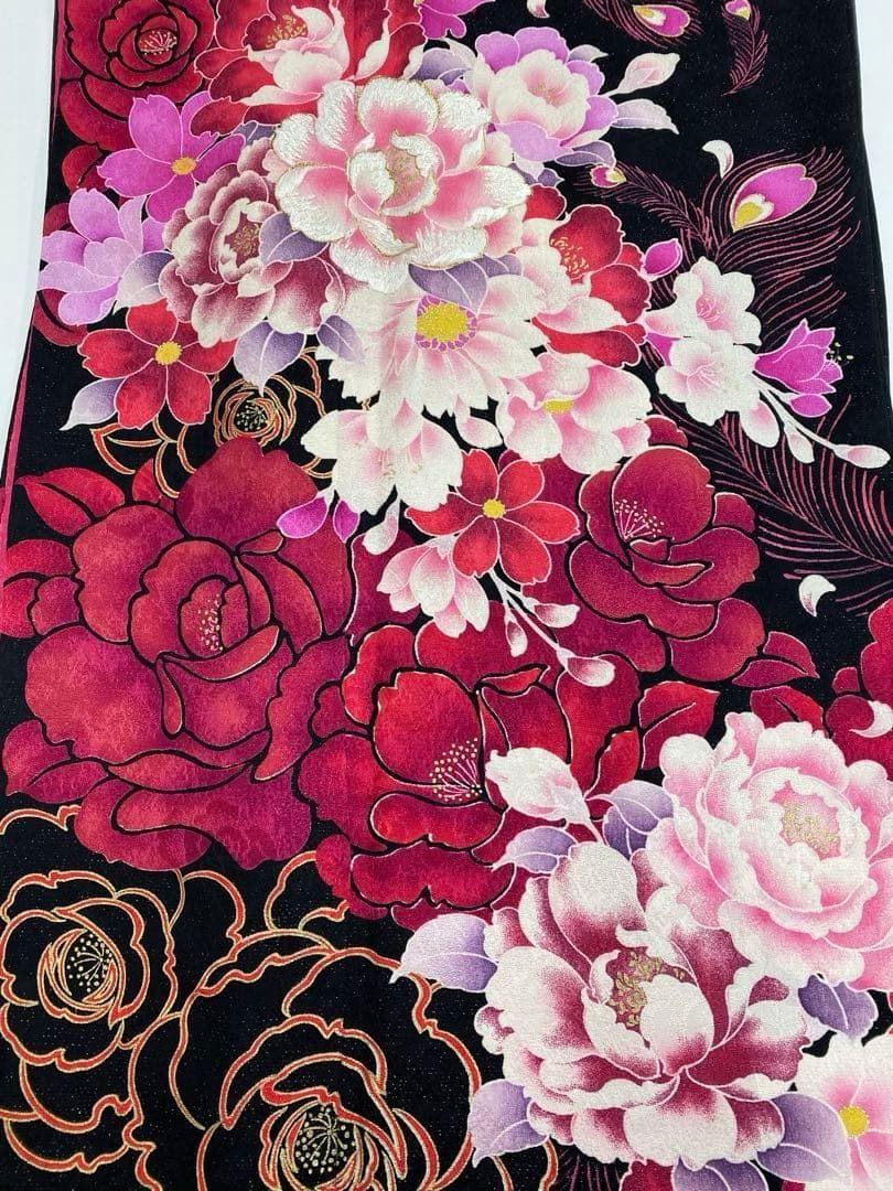 振袖 長襦袢半衿付 小寺義一 美しい辻が花絞り 金通し 藍鉄色 K-5455