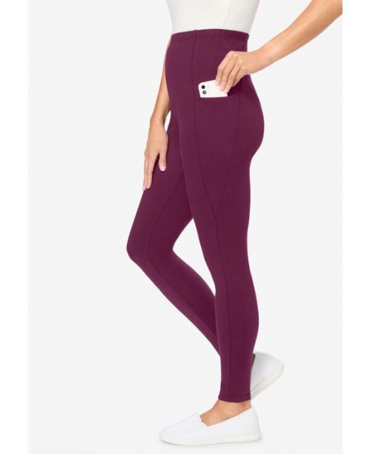 ウーマン ウィズイン レディース レギンス ボトムス Women s Within Tall Stretch-Cotton Knit Pull-On Pocket Leggings Deep claret DECORATOM_COM_BR