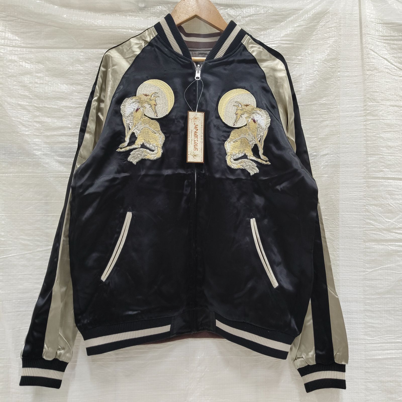 3L XXL 花旅楽団 ジャパネスク JAPANESQUE 狐 白孔雀 リバーシブル スカジャン スーベニアジャケット ボンバージャケット アウター ジャケット メンズ レディース ユニセックス Y2K ブランド 和柄 刺繍 6326624